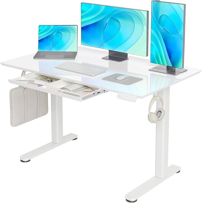 Claiks Glass Standing Desk with Drawers, 48×24 Inch Electric Adjustable Height Stand Up Desk Qui... | Amazon (US)