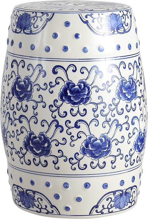 TBL1000A Lotus Flower 17.8" Chinoiserie Ceramic Drum Indoor/Outdoor Garden Stool Bohemian, Coasta... | Amazon (US)