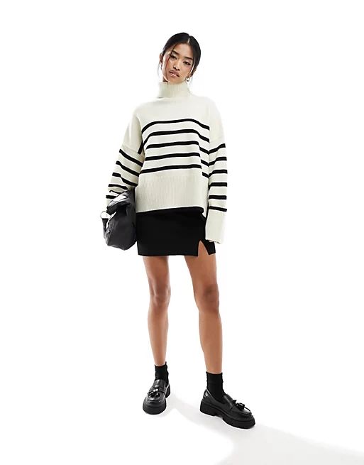 Bershka roll neck sweater in ecru & black stripe | ASOS (Global)