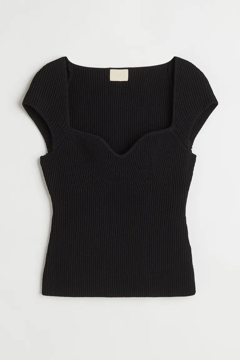 New ArrivalFitted top in a soft, rib-knit viscose blend with a sweetheart neckline, short cap sle... | H&M (US + CA)