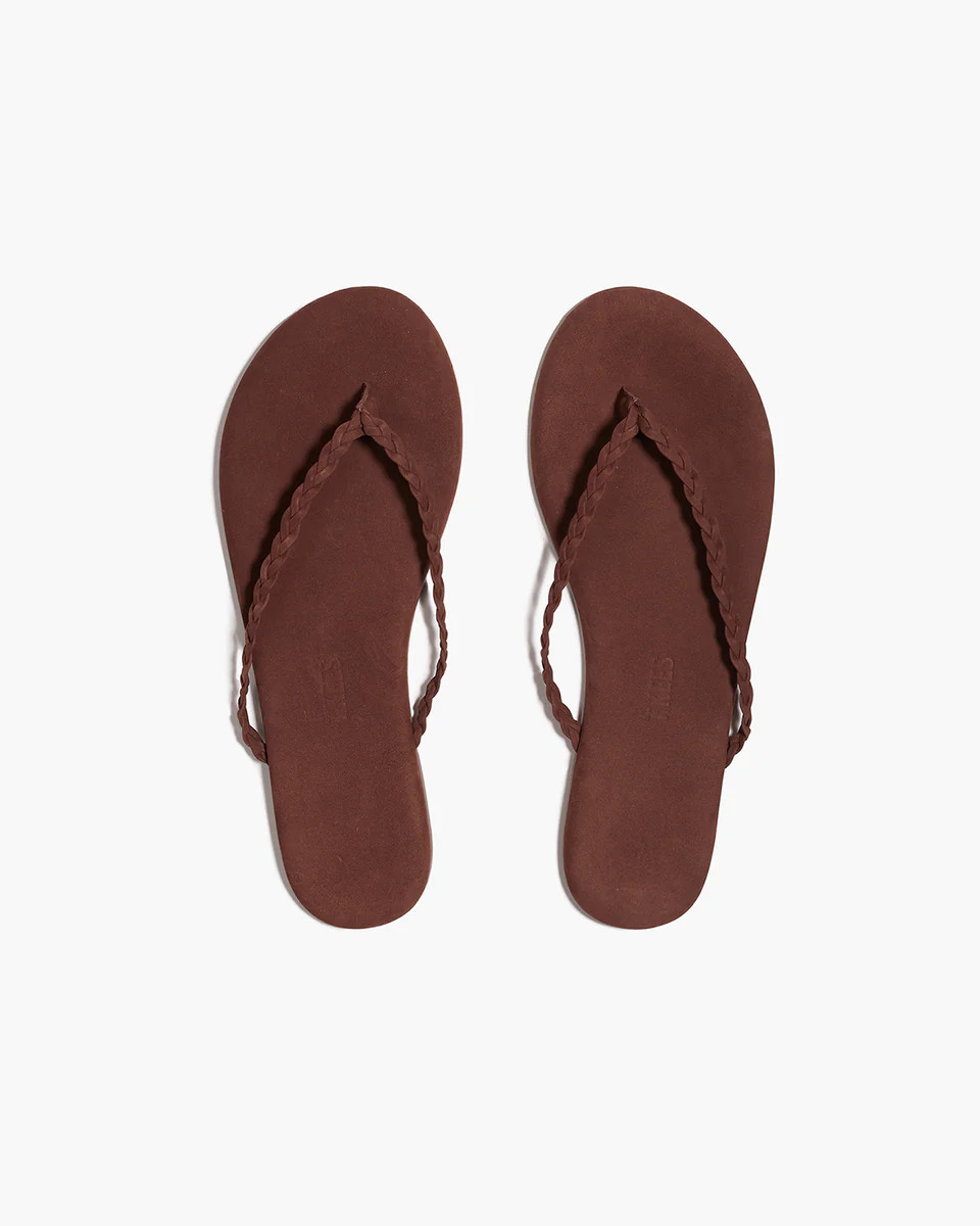 TKEES Lily Braid Bourbon Flip Flops | Suede Leather | TKEES