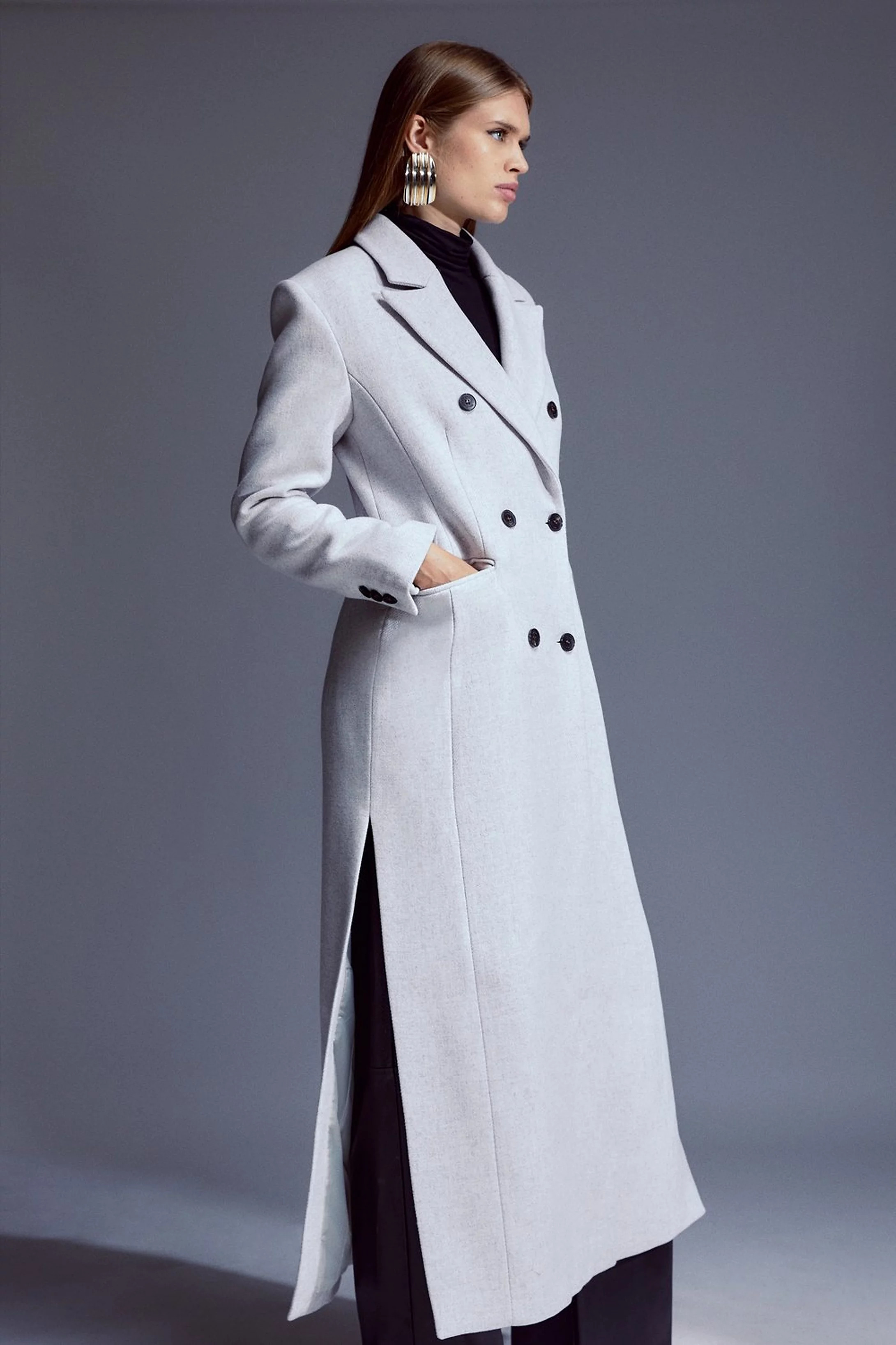 Italian Manteco Wool Maxi Double Breasted Tailored Coat | Karen Millen UK + IE + DE + NL