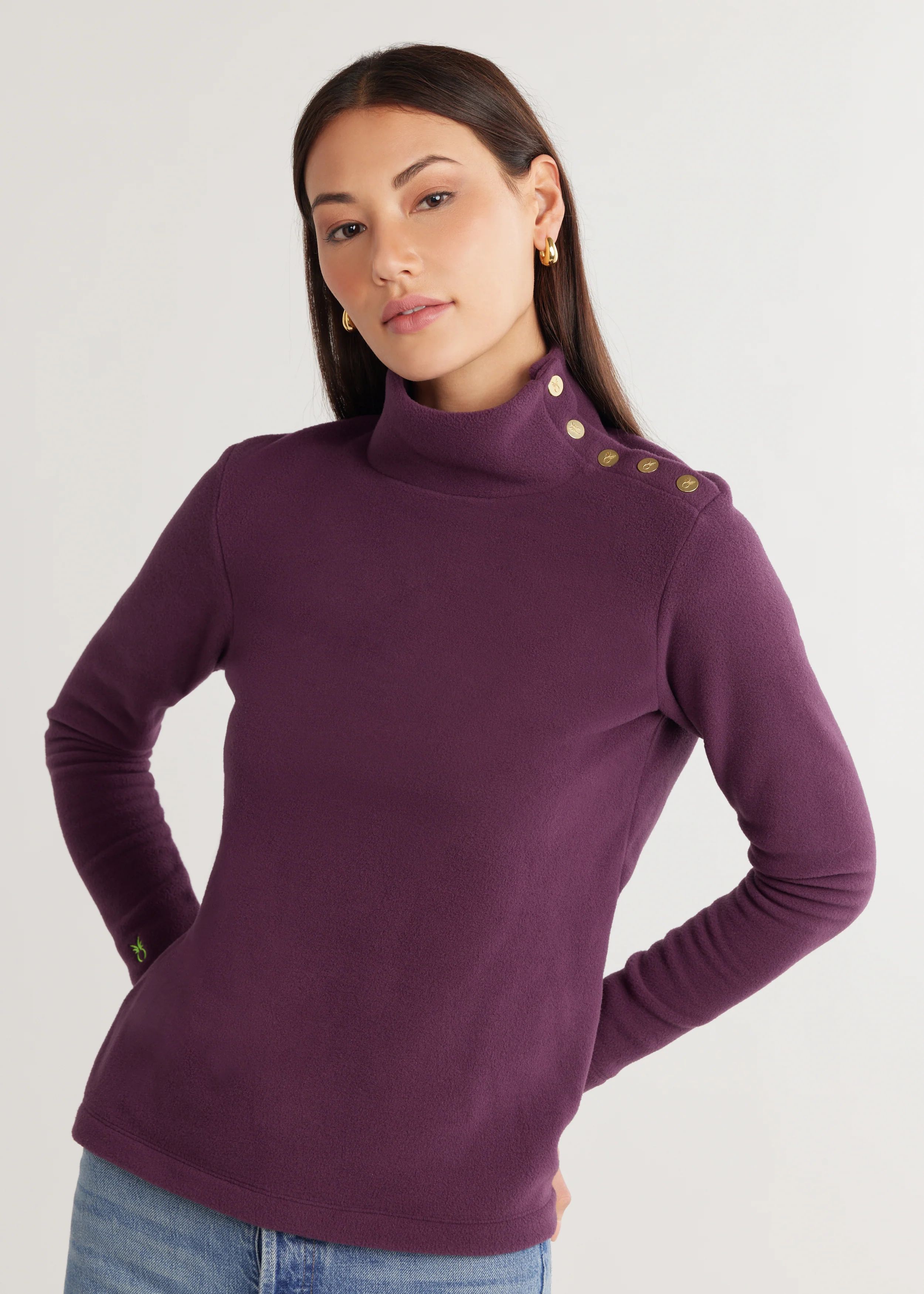 Meadow Greenpoint Turtleneck in Vello Fleece (Elderberry) | Dudley Stephens