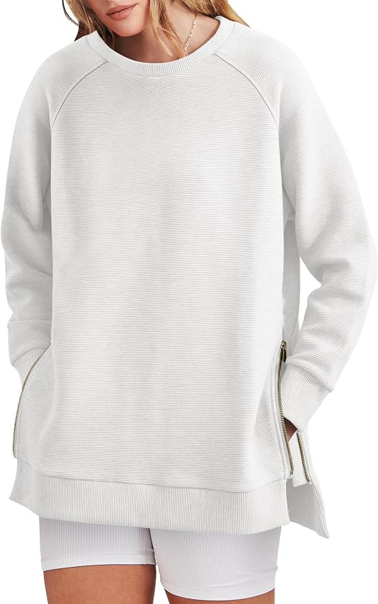 ANRABESS Women's Sweatshirts Long Sleeve Tunic Tops Crew Neck Soft Pullover With Side Zipper Shir... | Amazon (US)
