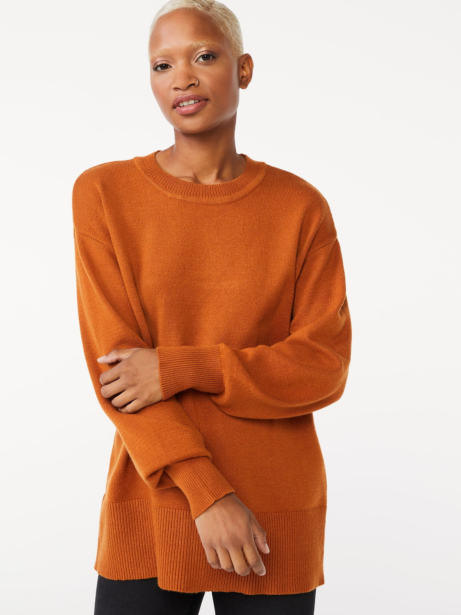 Free Assembly Women's Crewneck Tunic Sweater with Long Sleeves - Walmart.com | Walmart (US)