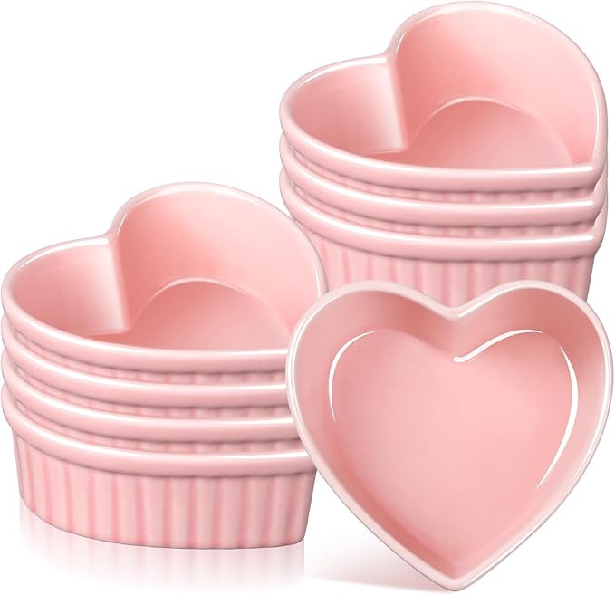 8 Pcs Heart Shaped Ramekin Creme Brulee Ramekins Oven Safe 3.54 x 3.54 x 1.57 Inch Heart Shaped B... | Amazon (US)