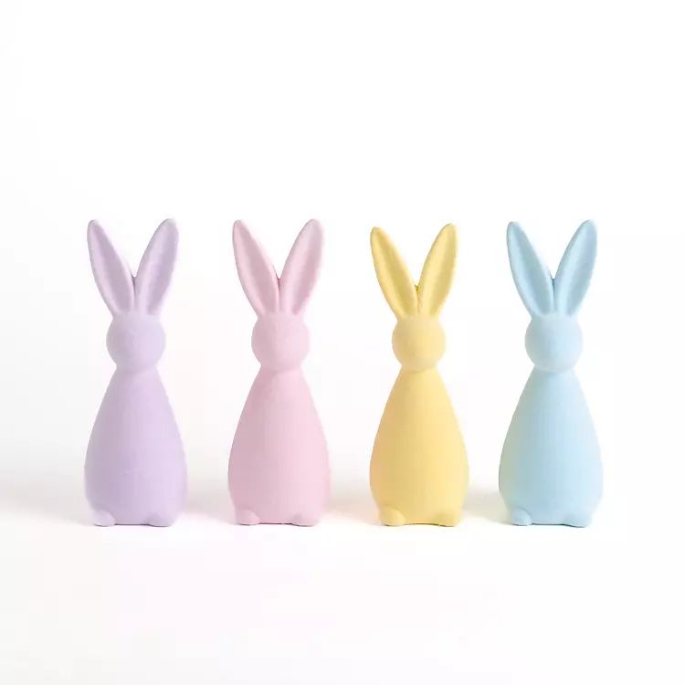 New! Small Flocked Pastel Bunny Statues, Set of 4 | Kirkland's Home