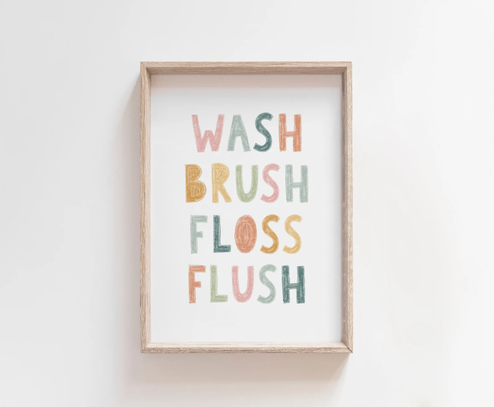 Wash Brush Floss Flush Sign, Kids Bathroom Decor, Pastel Earthy Color, Children's Bathroom Rules,... | Etsy (US)