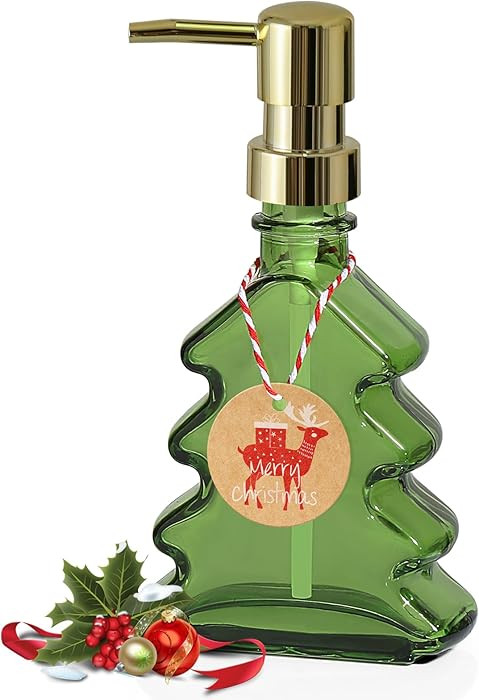 Christmas Soap Dispenser Bathroom, Christmas Tree Hand Soap Dispenser, Green Glass Dish Soap Disp... | Amazon (US)