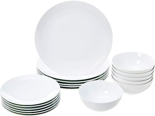 AmazonBasics 18-Piece Kitchen Dinnerware Set, Plates, Dishes, Bowls, Service for 6, White Embosse... | Amazon (US)