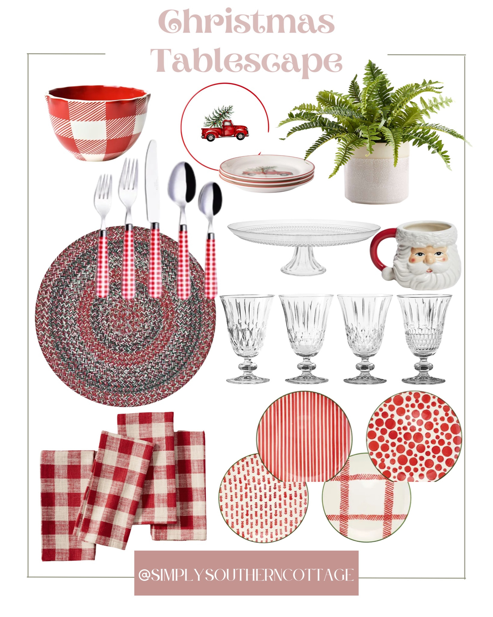 christmas table scape / christmas decor / christmas dining table / christmas holiday looks / holiday decor / red & plaid table decor / plaid napkins / christmas truck plates / crystal glasses / table pants / red decor plates 

#LTKHoliday #LTKSeasonal #LTKhome