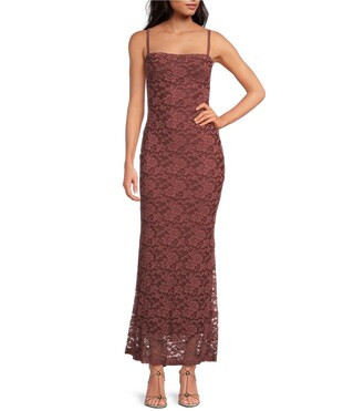 Vetiver Square Neck Lace Long Dress | Dillard's