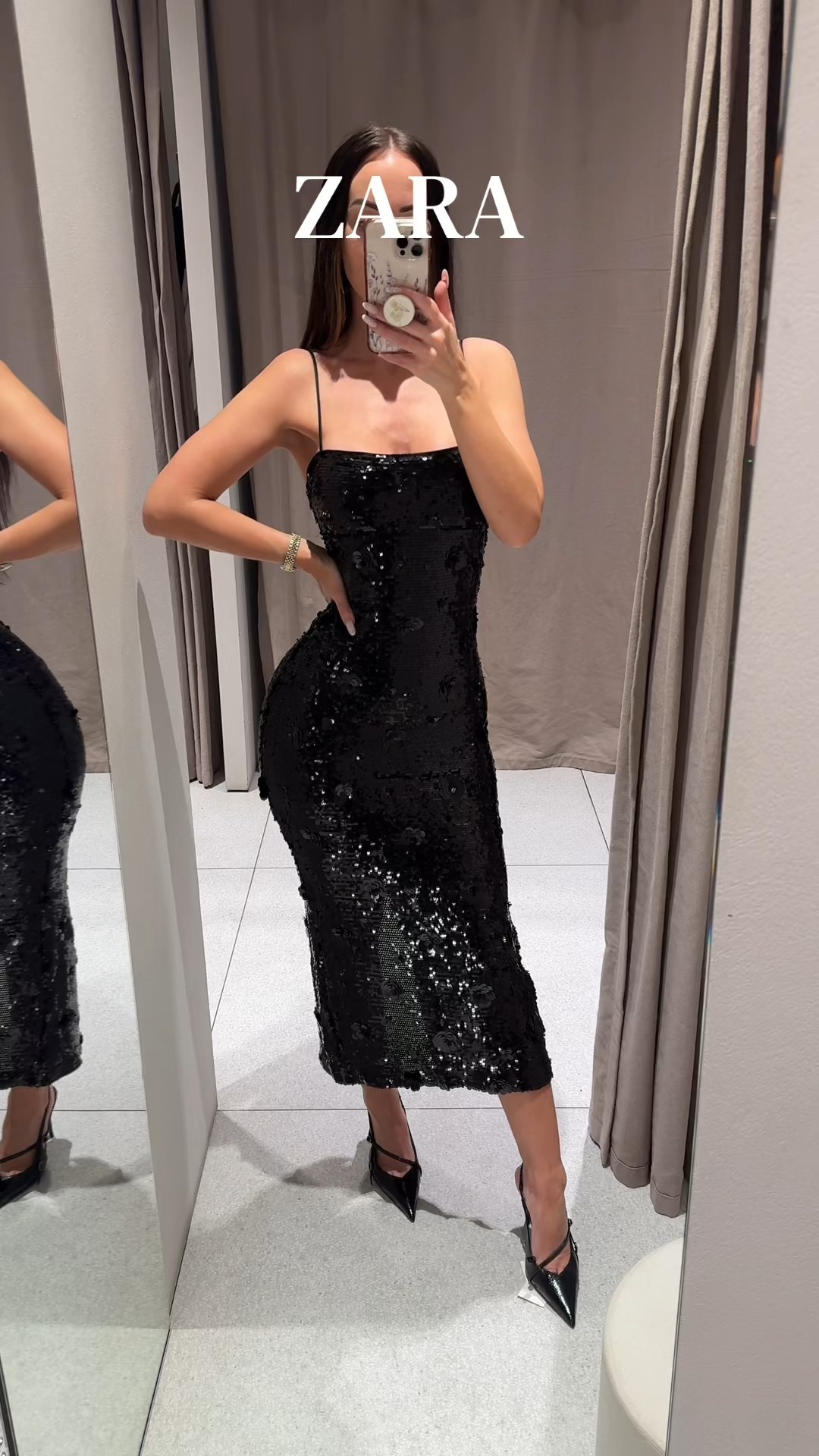 You can’t really tell from this video but the dress has raised sequin flowers on it! 

Code: 4772/273/800 (I can’t link Zara 😭) 

Alternatives linked! 

Zara sequin dress, Zara black midi dress 

#LTKTall #LTKootd