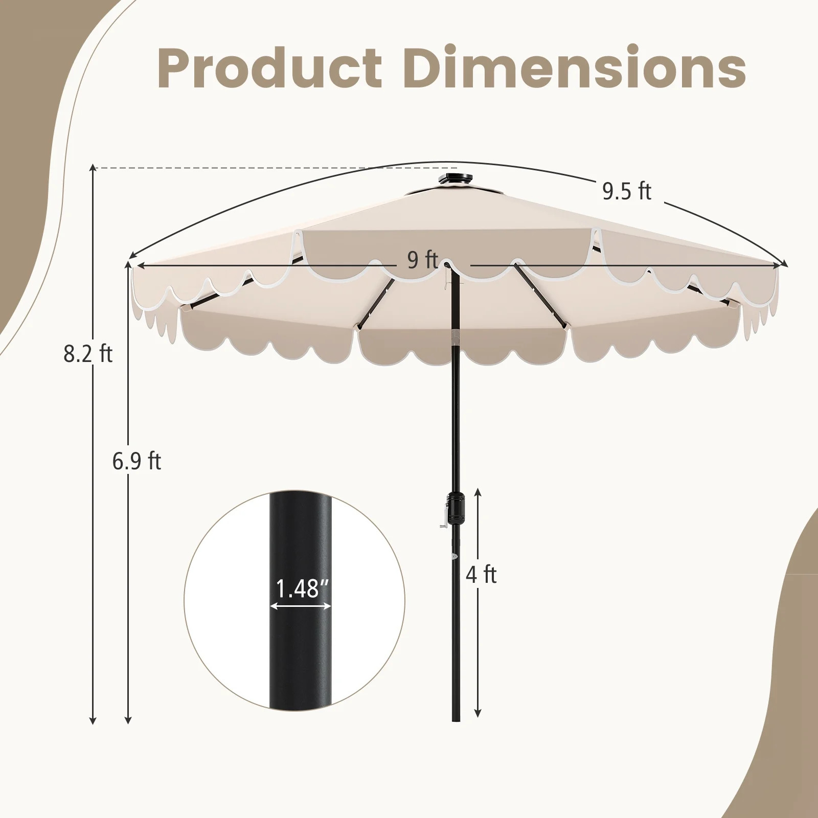 Gymax 9.3 FT Solar Patio Umbrella w/ 32 LED Lights & Vented Top & Ruffles Beige | Walmart (CA)