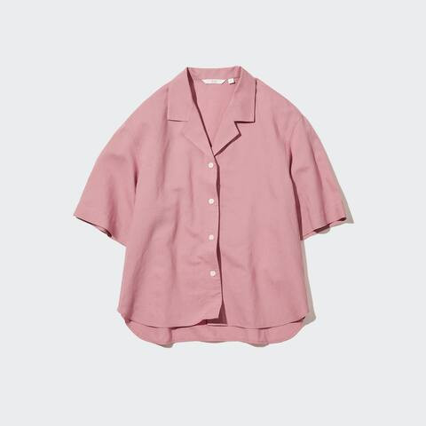 Women Linen Blend Open Collar Short Sleeved Shirt | UNIQLO UK | UNIQLO (UK)