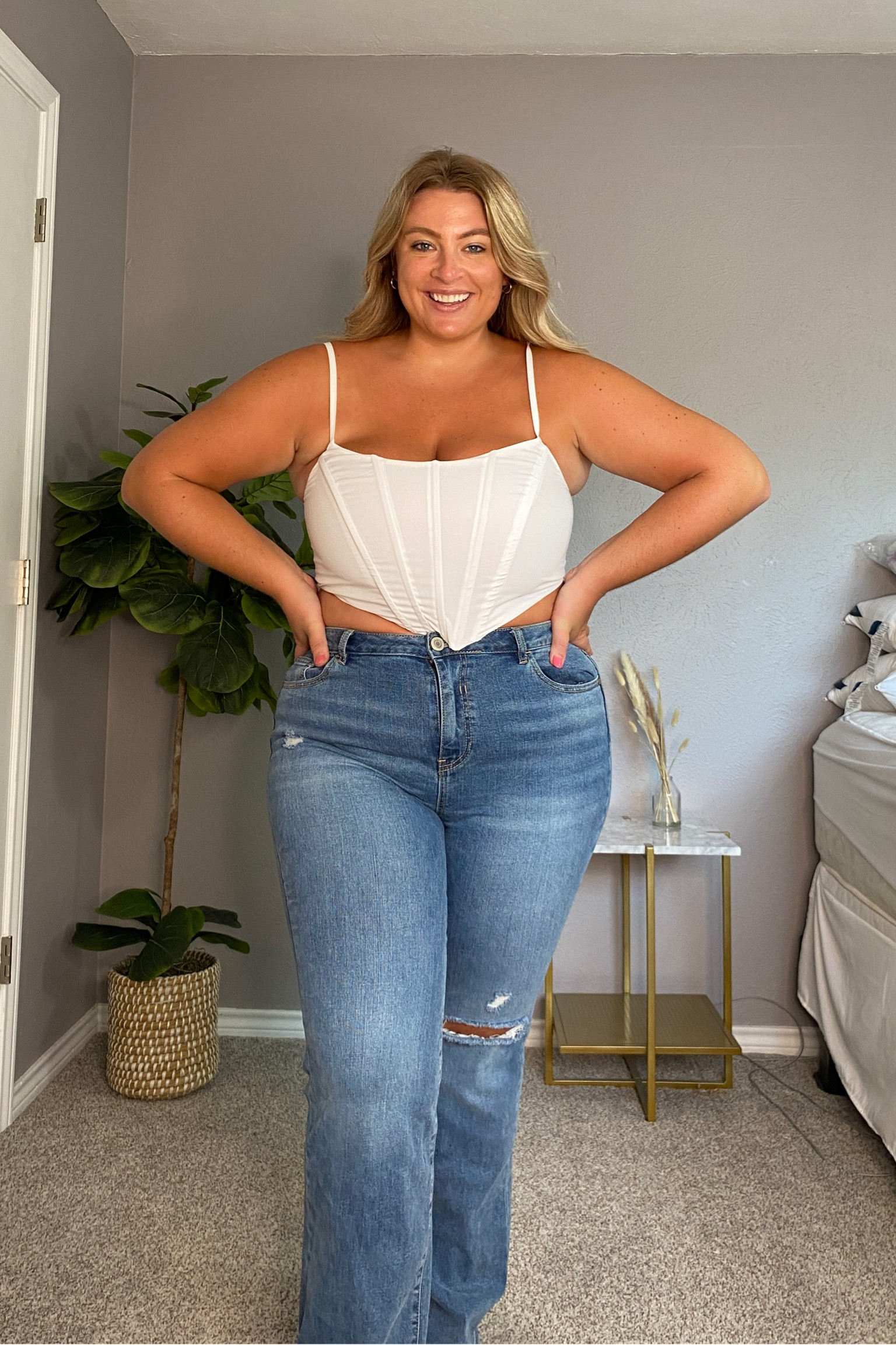 Corset and denim outfit idea // both the flare jeans and white corset top are plus size from eloquii. I’m linking similar looks as well! 

#LTKcurves #LTKstyletip #LTKSeasonal