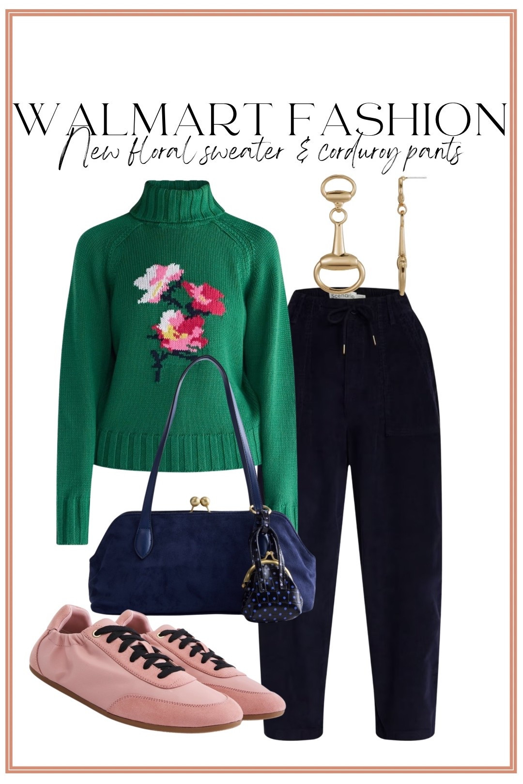 This color combo is SO good! 💚💗 Walmart fashion just dropped this gorgeous floral turtleneck sweater and I love it paired with these new navy corduroy pants! Add the pink sneakers and navy bag for such a fun, colorful outfit that still feels easy and wearable. These Walmart new arrivals are GOOD! 🙌🏼

#WalmartFashion #WalmartFinds #WalmartStyle #WalmartNewArrivals #WalmartFashionFinds #AffordableFashion #WalmartOutfit #SweaterWeather #CorduroyPants #CasualOutfit #FallFashion #FallOutfitInspo

#LTKootd #LTKPetite
