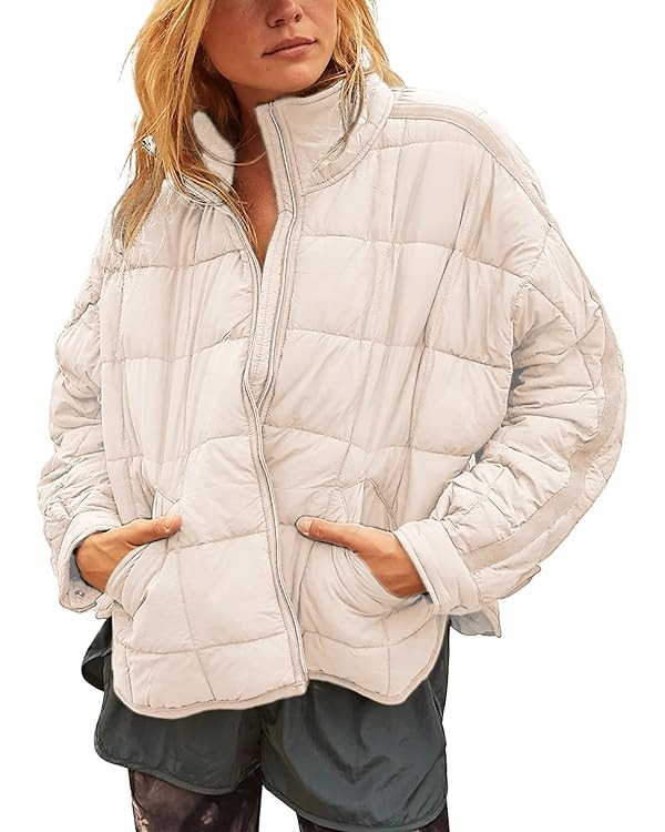 Bianstore Women's Oversized Splice Quilted Lightweight Puffer Jacket Casual Padded Coat | Amazon (US)