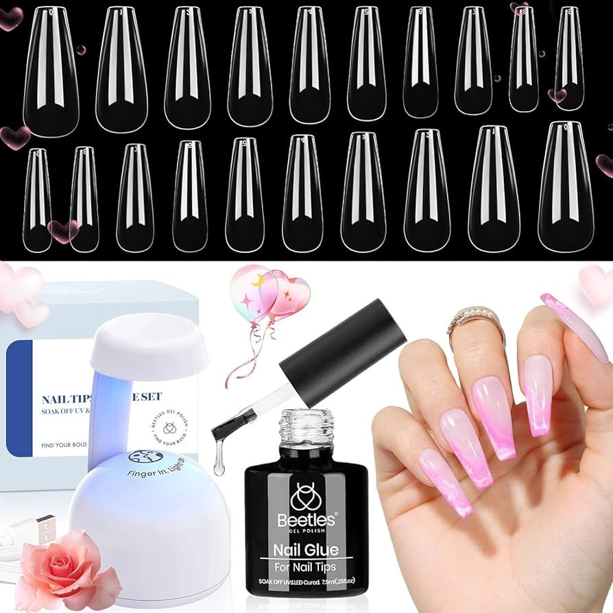 Beetles Gel Nail Kit Easy Nail Extension Set with 500Pcs Nail Tips Coffin Shape 5 In 1 Nail Glue ... | Amazon (US)