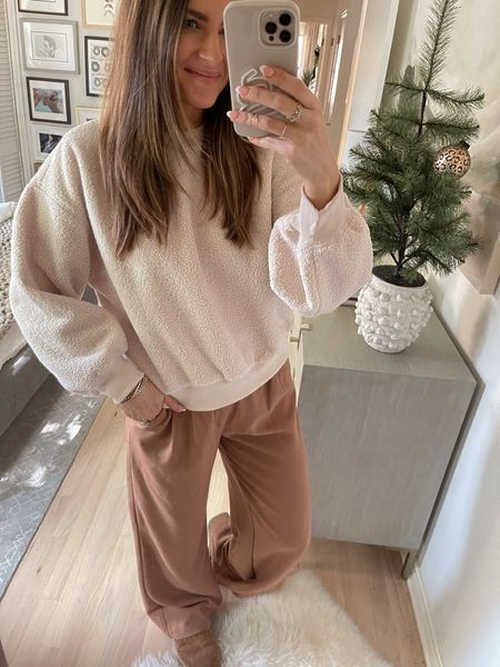 Another way to style these trousers casual. This fleece pullover is under $25 & comes in 4 colors. I'm wearing a size XS. Wearing my true size in pants. // Walmart style, Walmart fashion, winter outfit, winter fashion, winter style, winter trends