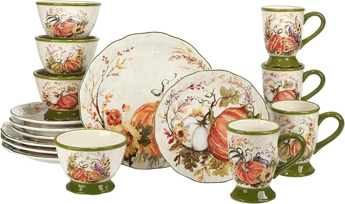 Harvest Morning 16-Piece Ceramic Dinnerware Set, Service for 4 – Celebrate autumn with vibrant ... | Amazon (US)