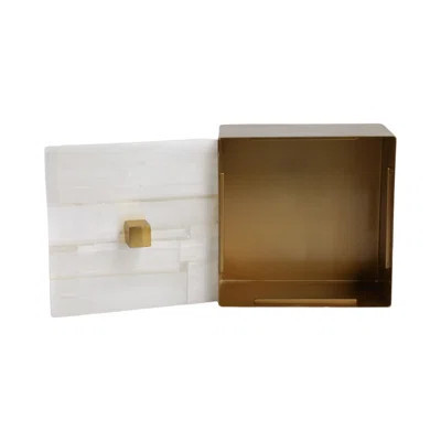 Decorative Box With Stone Lid - Ornamental Storage Organizer Or Keepsake Decor Box - Home Decor Decoration For Entryway Table - 6", White & Gold | Wayfair North America