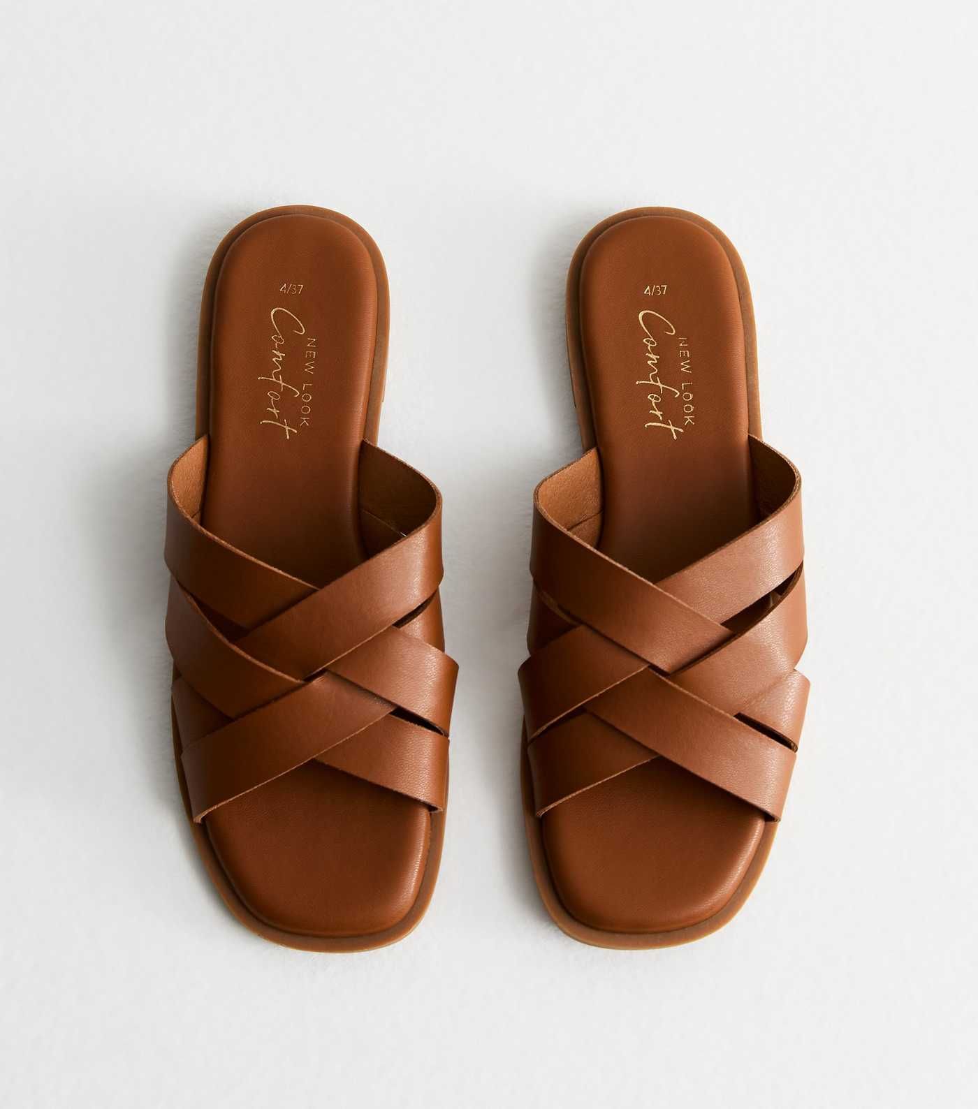 Tan Leather-Look Cross Strap Mule Sandals | New Look | New Look (UK)