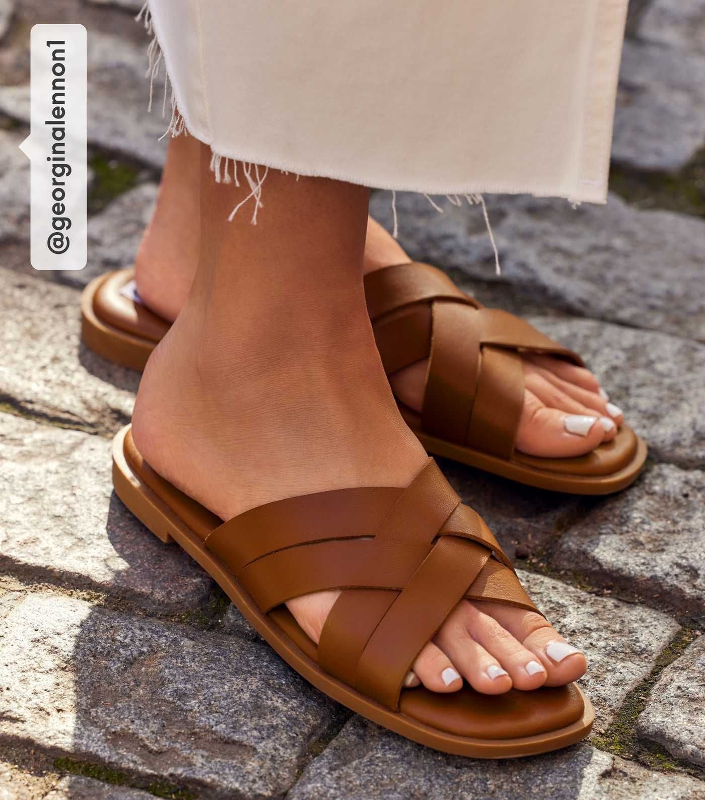 Tan Leather-Look Cross Strap Mule Sandals | New Look | New Look (UK)