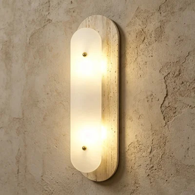 Modern 2-Light 19.68in Travertine and Alabaster LED Flush Mount Wall Sconce with Brass Accent | Wayfair North America