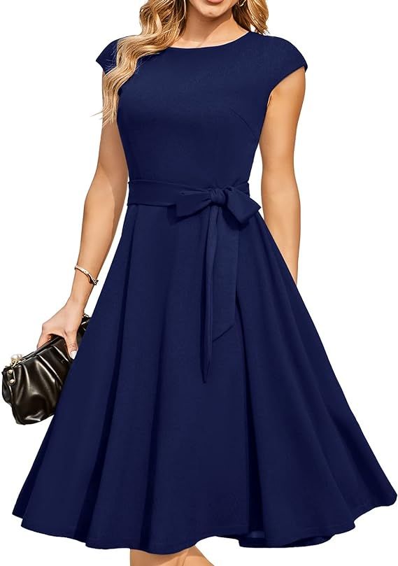 Women Casual Dresses Swing Tea Dress Cocktail Vintage A-Line Midi Party Dress | Amazon (US)