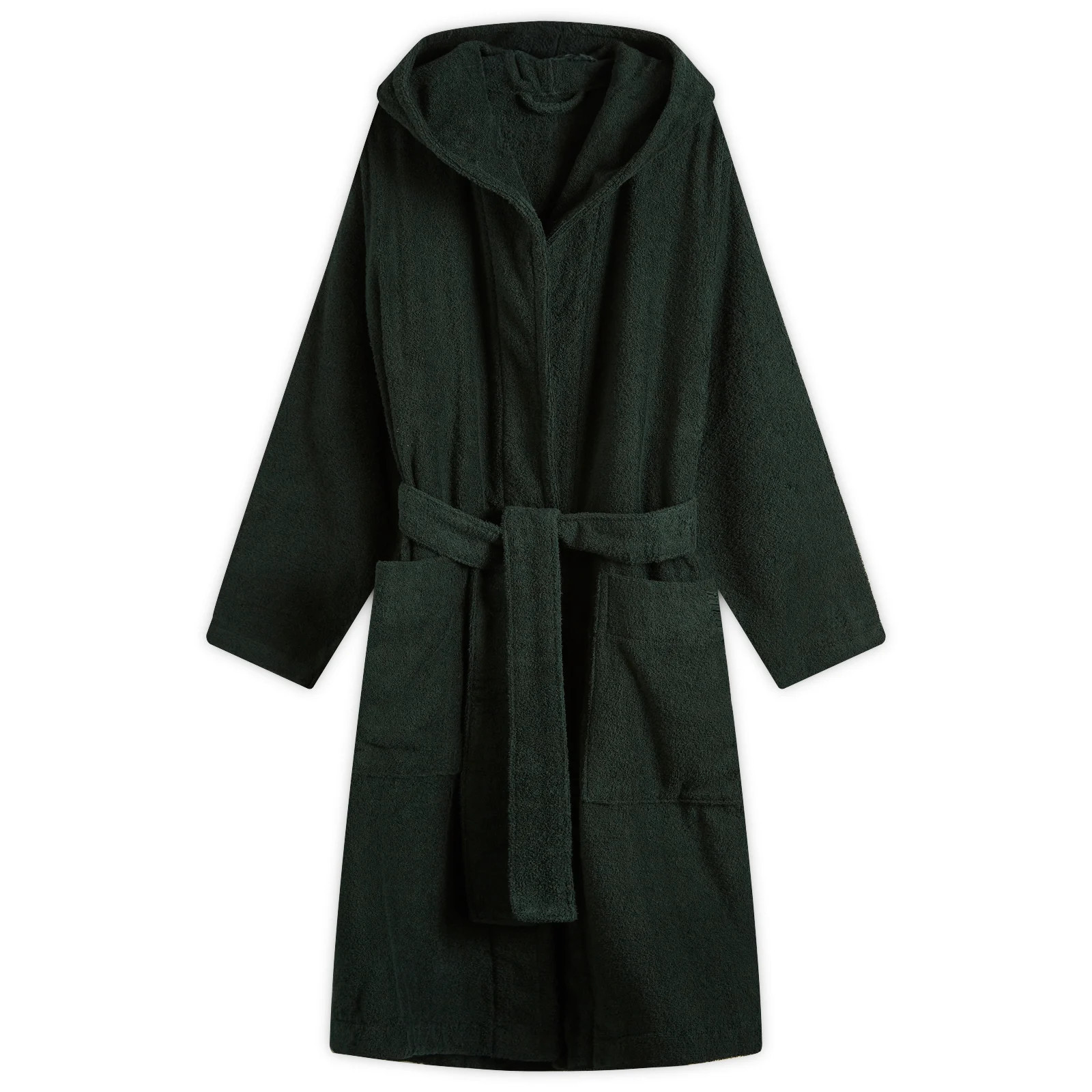 Tekla Fabrics Terry Hooded Bathrobe Forest Green Stripes | END. Clothing