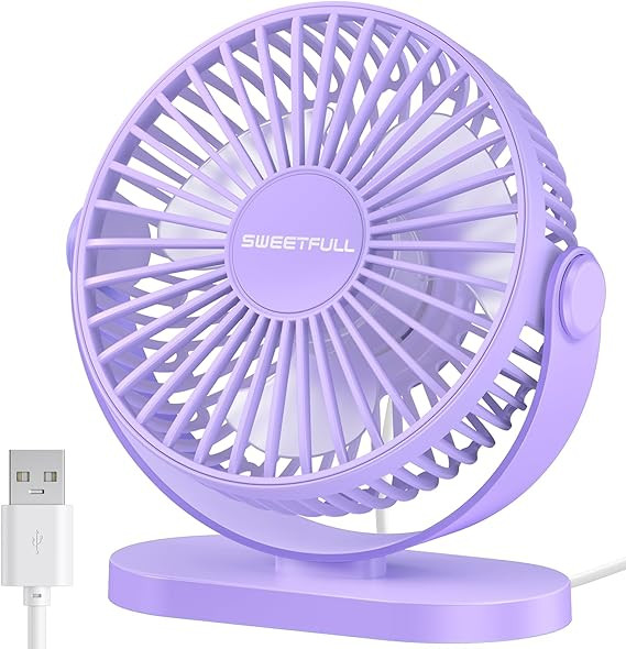SWEETFULL USB Desk Fan Small Quiet - 3 Speeds Mini Personal Portable Fan 360° Rotation Adjustabl... | Amazon (US)
