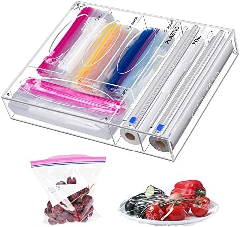 NPPLUS 6 in 1 Ziplock Bag & Plastic Wrap Storage Organizer, Acrylic Food Freezer Baggie Tin Foil ... | Amazon (US)