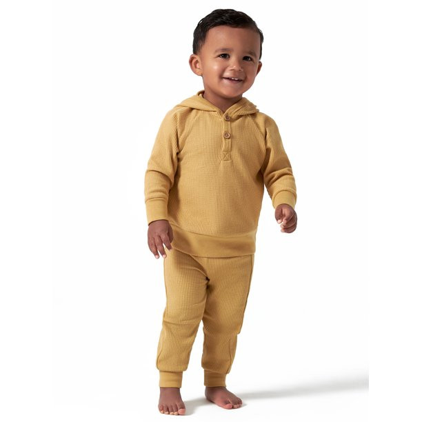 Modern Moments by Gerber Baby Boy Waffle Hoodie & Pant Outfit Set, 2-Piece, Sizes 0/3-24 Months | Walmart (US)