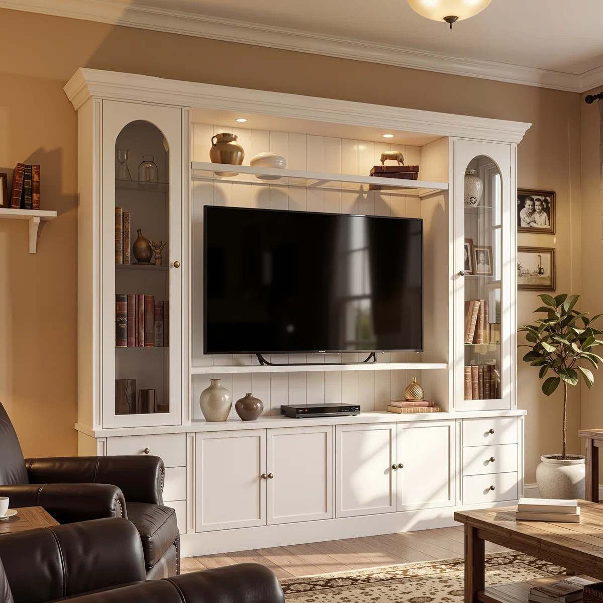 101.7"  Symmetrical Entertainment Center With Glass Display Cabinets | Wayfair North America