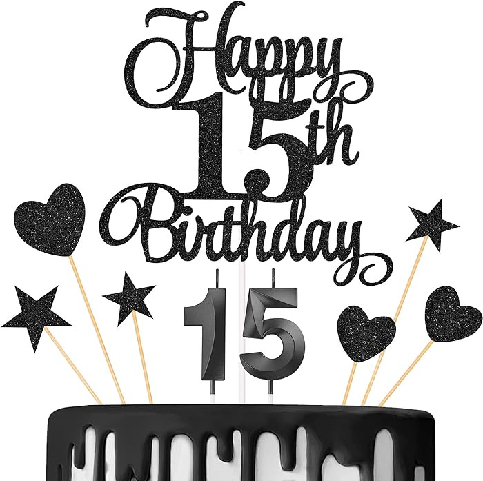 15th Birthday Cake Decorations, 15th Birthday Candles Cake Numeral Candles and Glitter Happy 15th... | Amazon (US)