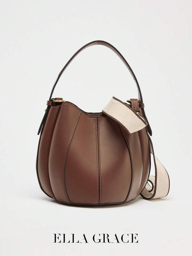 ELLA GRACE-Premium Brown Leather Bucket Bag With Matching Zippered Wallet - Elegant & Practical For Daily And Casual Use | SHEIN