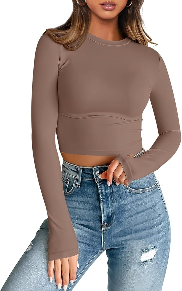 Trendy Queen Womens Long Sleeve Crop Tops Basic Slim Fitted Shirts Fashion 2025 Going Out Y2k Top... | Amazon (US)