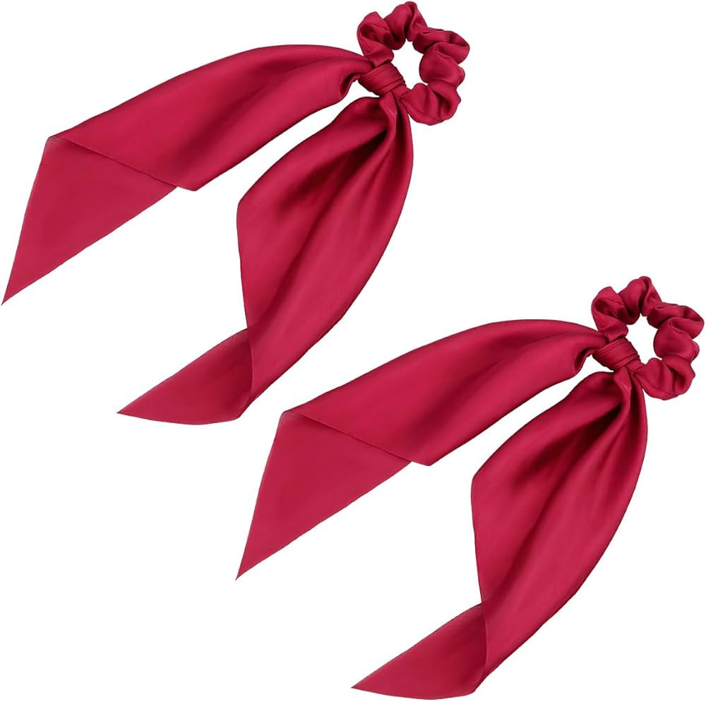 2 Pcs Knotted Bow Satin Hair Scrunchie Hair Scarf with Tail Hair Scrunchies Elastic Hair Scarf Po... | Amazon (US)
