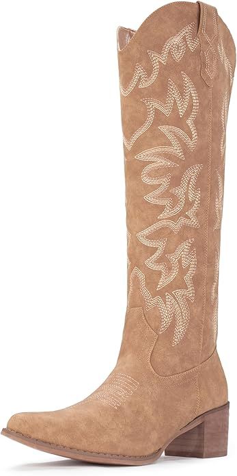 IUV Cowboy Boots For Women Knee High Boots Pointy Toe Women's Western Boots Side Zipper Chunky He... | Amazon (US)