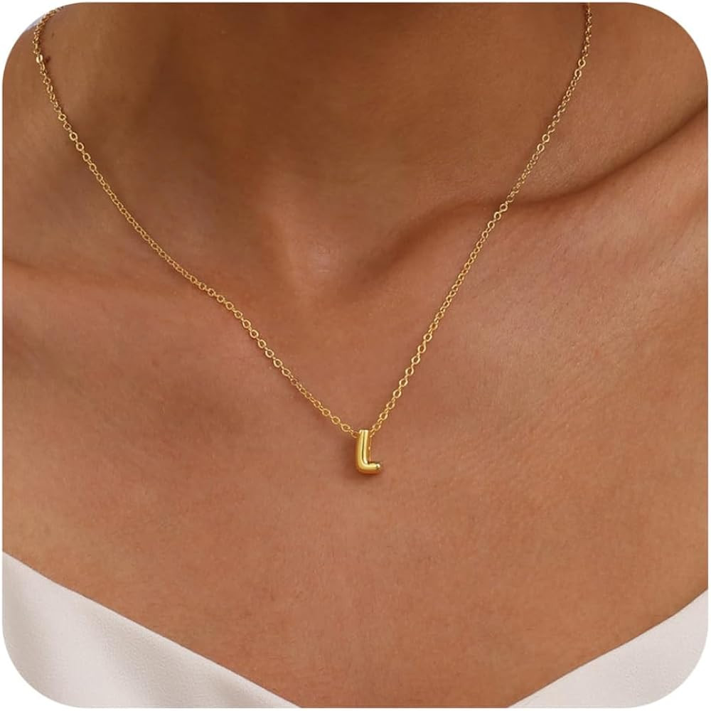 Bubble Letter Necklace Gold 14K Gold Plated Initial Necklaces for Women Personalized Bubble Penda... | Amazon (US)