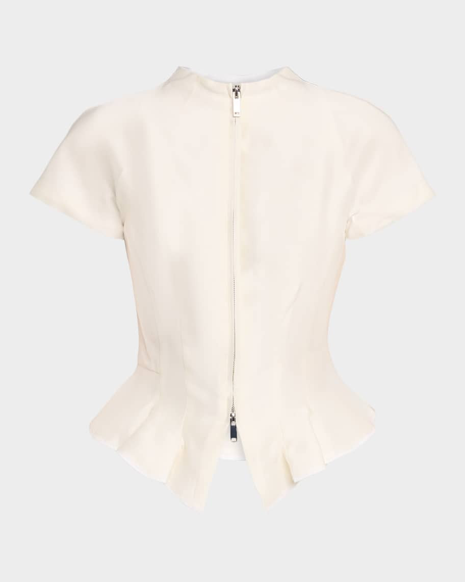 STAUD Maelle Zip-Front Peplum Top | Neiman Marcus
