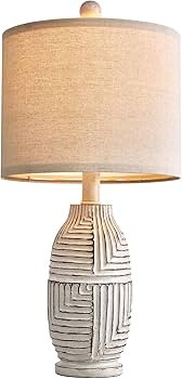 G-SAFAVA 20.25" Farmhouse Single Resin Lamp for Bedroom Living Room Retro Rustic Vintage Small Lamps Bedside Nightstand Light Home Office Desk Deco (White) | Amazon (US)