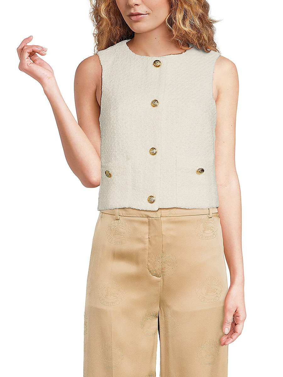 4th & Reckless Women's Felicia Tweed Short Length Button Vest - White - Size XL | Saks Fifth Avenue OFF 5TH
