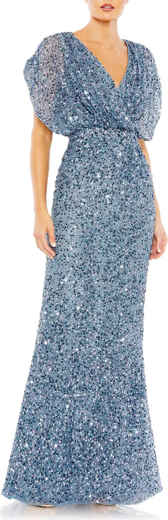 Sequin Draped Sleeve V-Neck Gown | Nordstrom