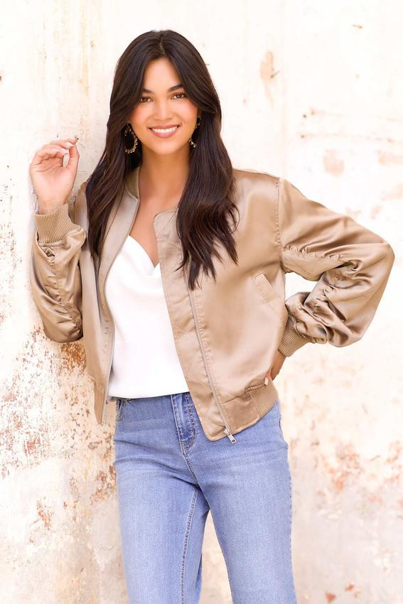 Bronze Satin Bomber Jacket | Cato Fashions