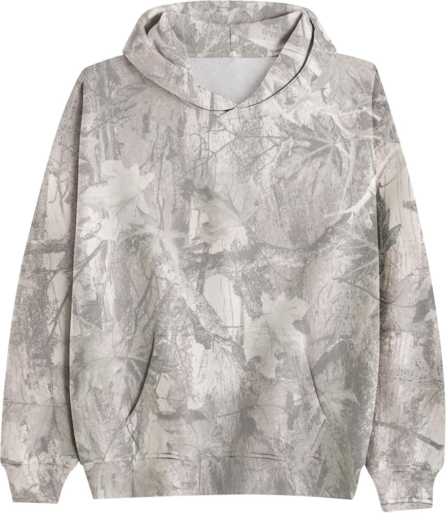 Camo Hoodie for Men Women Oversized Fleece Maple Leaf Hooded Sweatshirt Graphic Print Pullover Ho... | Amazon (US)