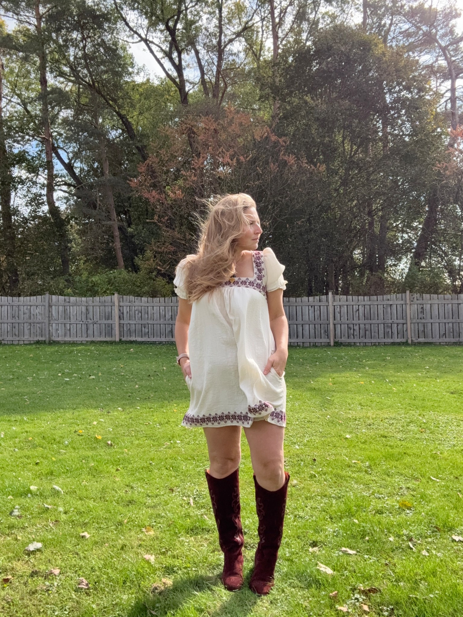 Western, horse girl, equestrian, babydoll dress, cowgirl boots, burgundy, fall outfit, postpartum outfit, tall boots

#LTKSeasonal #LTKShoeCrush