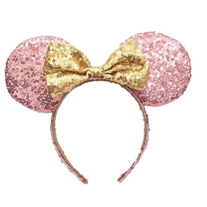 ‘WLFY Mickey Mouse Minnie Mouse Sequin Ears Headbands Butterfly Glitter Hairband (Pink and gold... | Amazon (US)