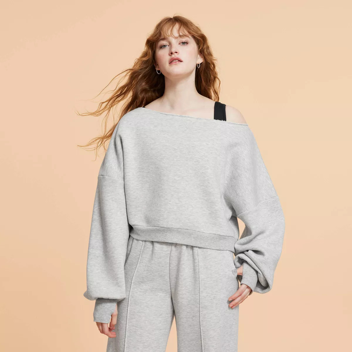 Blogilates Women's Dance Studio Off the Shoulder Sweatshirt - Heathered Gray XL | Target